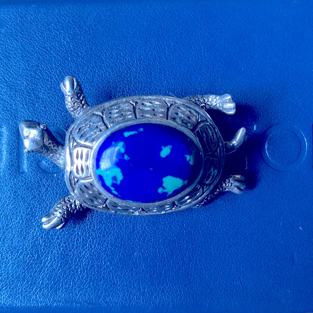 Turtle Blue Lapis - Sterling Silver Native American Vintage, Brooch